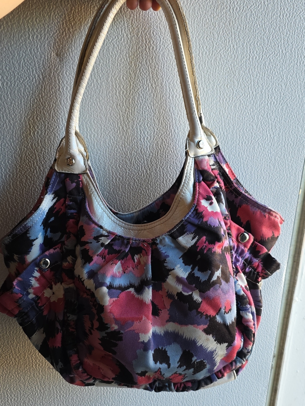 Kathy Van Zeeland Y2K BUBBLEGUM 2000s Floral Tote Bag Pink Purple Hobo